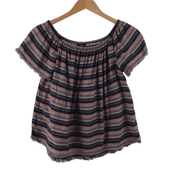 Lucky Brand off-shoulder striped frayed edge blouse size S - Picture 1 of 9